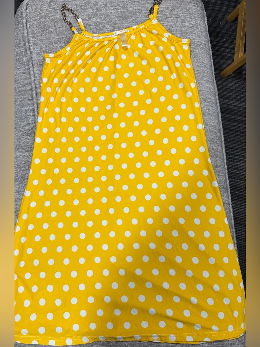 Yellow Polka Dot Chain-Strap Sundress
